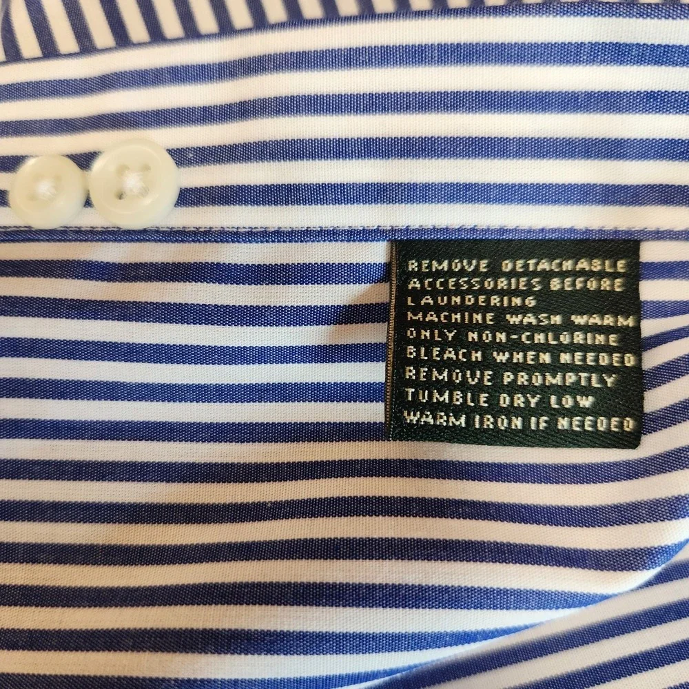 Lauren Ralph Lauren Men's 16 Slim Fit Non-Iron Shirt Blue White Striped Shirt - Picture 6 of 6
